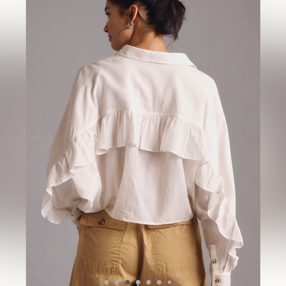Pilcro Anthropologie White Flutter Sleeve batwing Crop Top